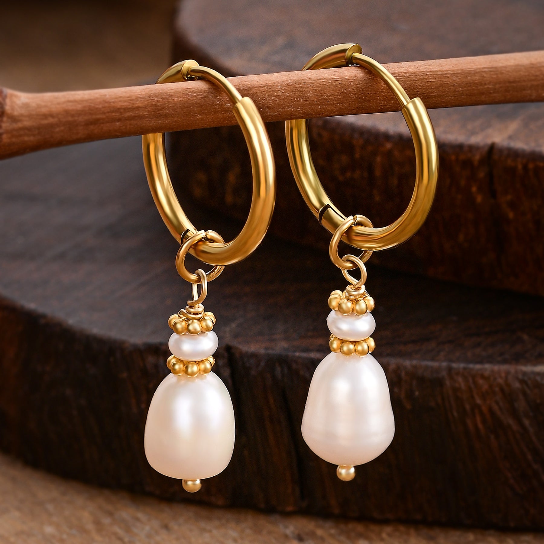 Boucles d'oreilles créoles en perles et agates Golden Grace