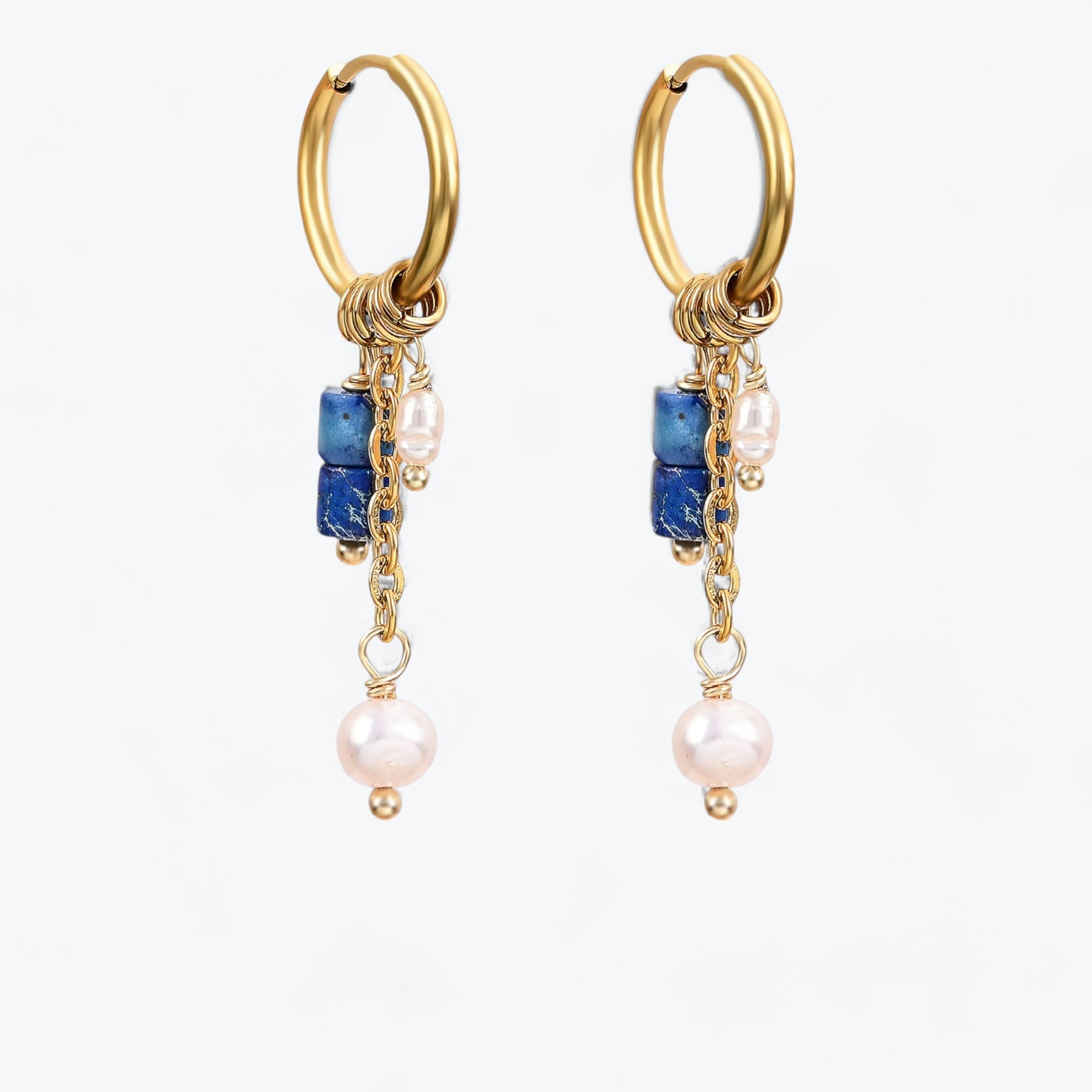 Boucles d'oreilles créoles en perles et agates Golden Grace