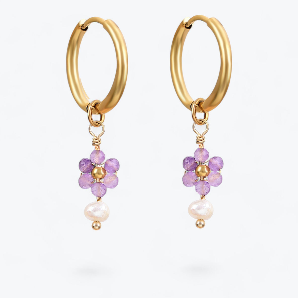 Boucles d'oreilles créoles en perles et agates Golden Grace