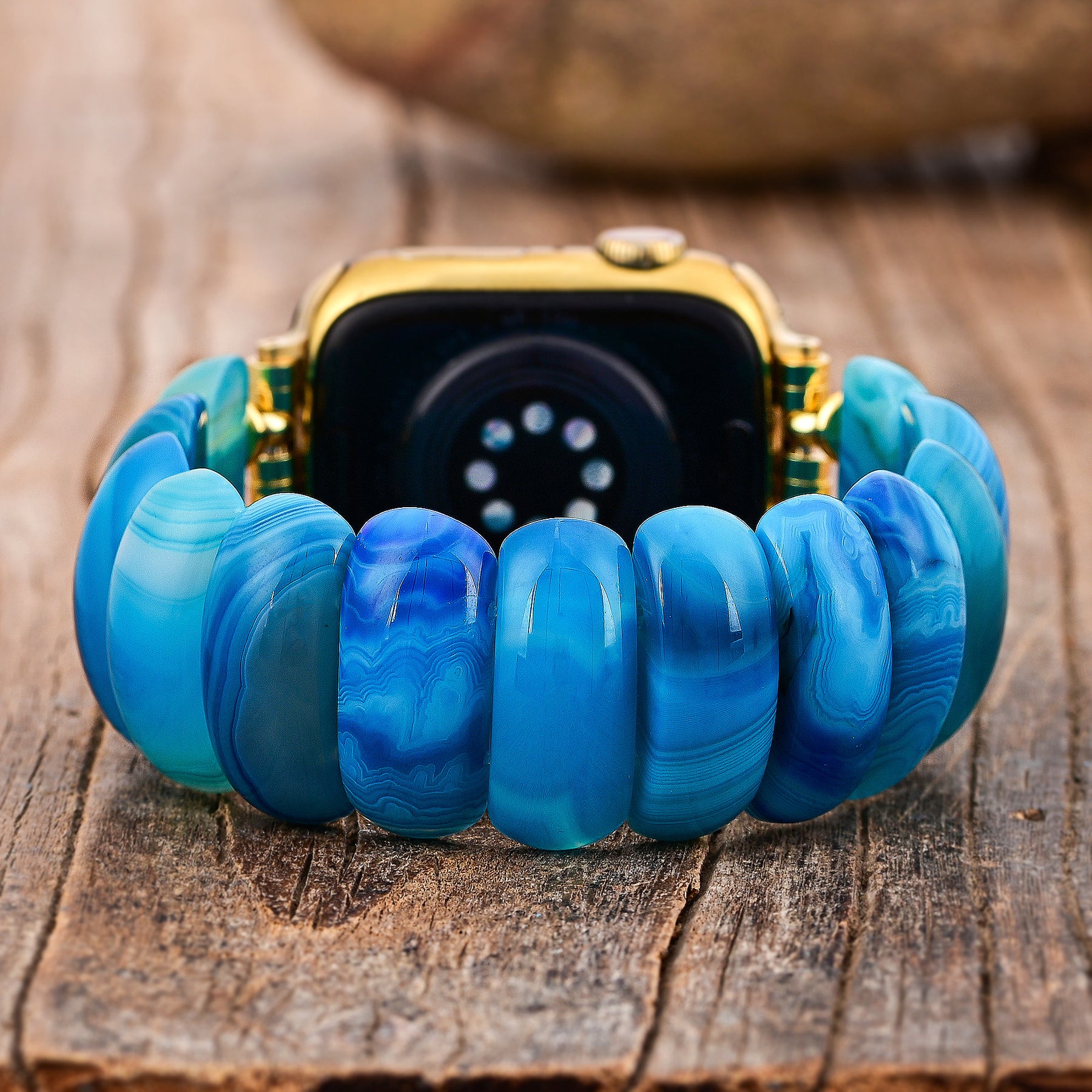 Bracelet extensible en agate bleu lagon Apple Watch