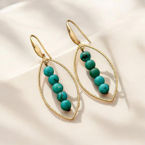 Boucles d'oreilles ovales en or et turquoise
