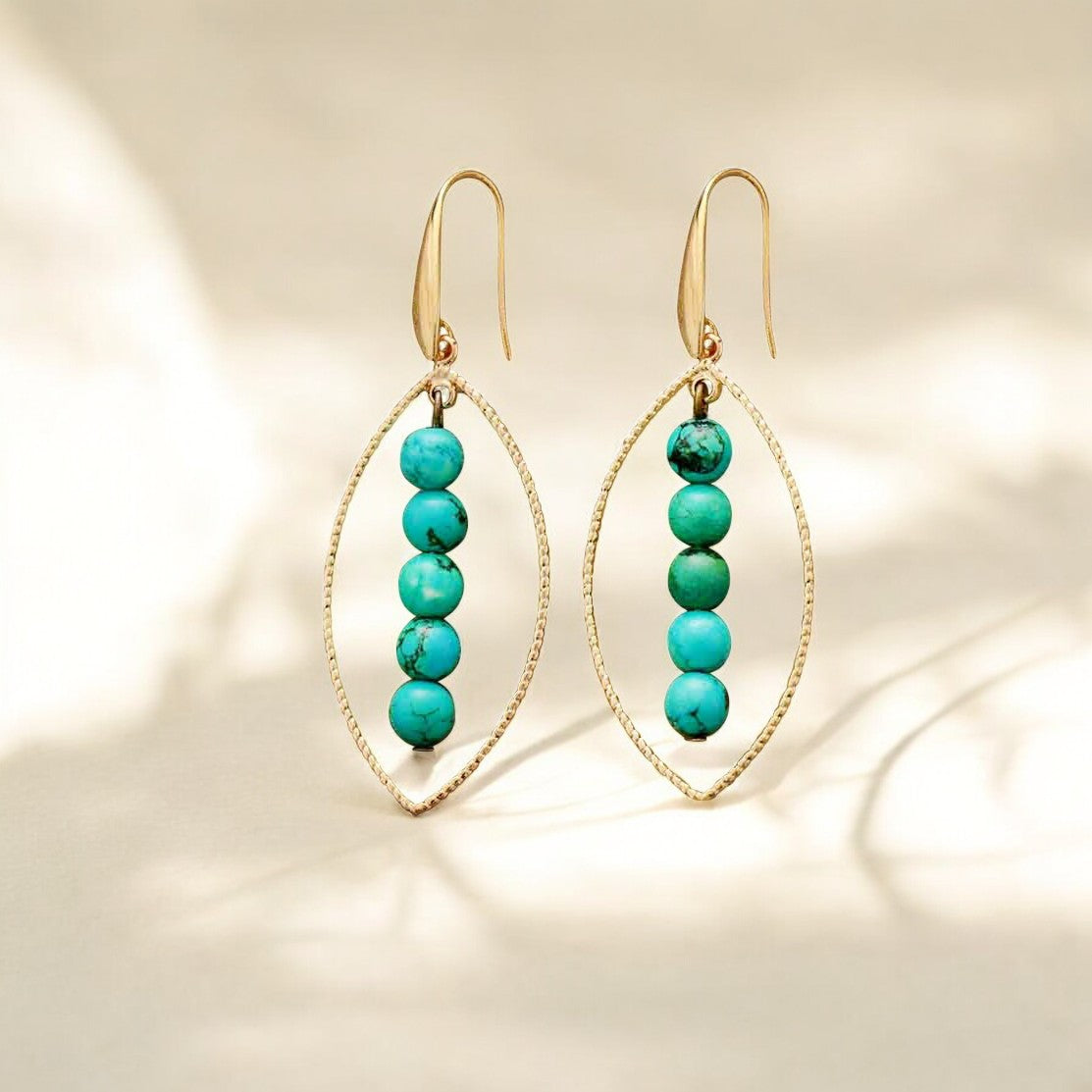 Boucles d'oreilles ovales en or et turquoise