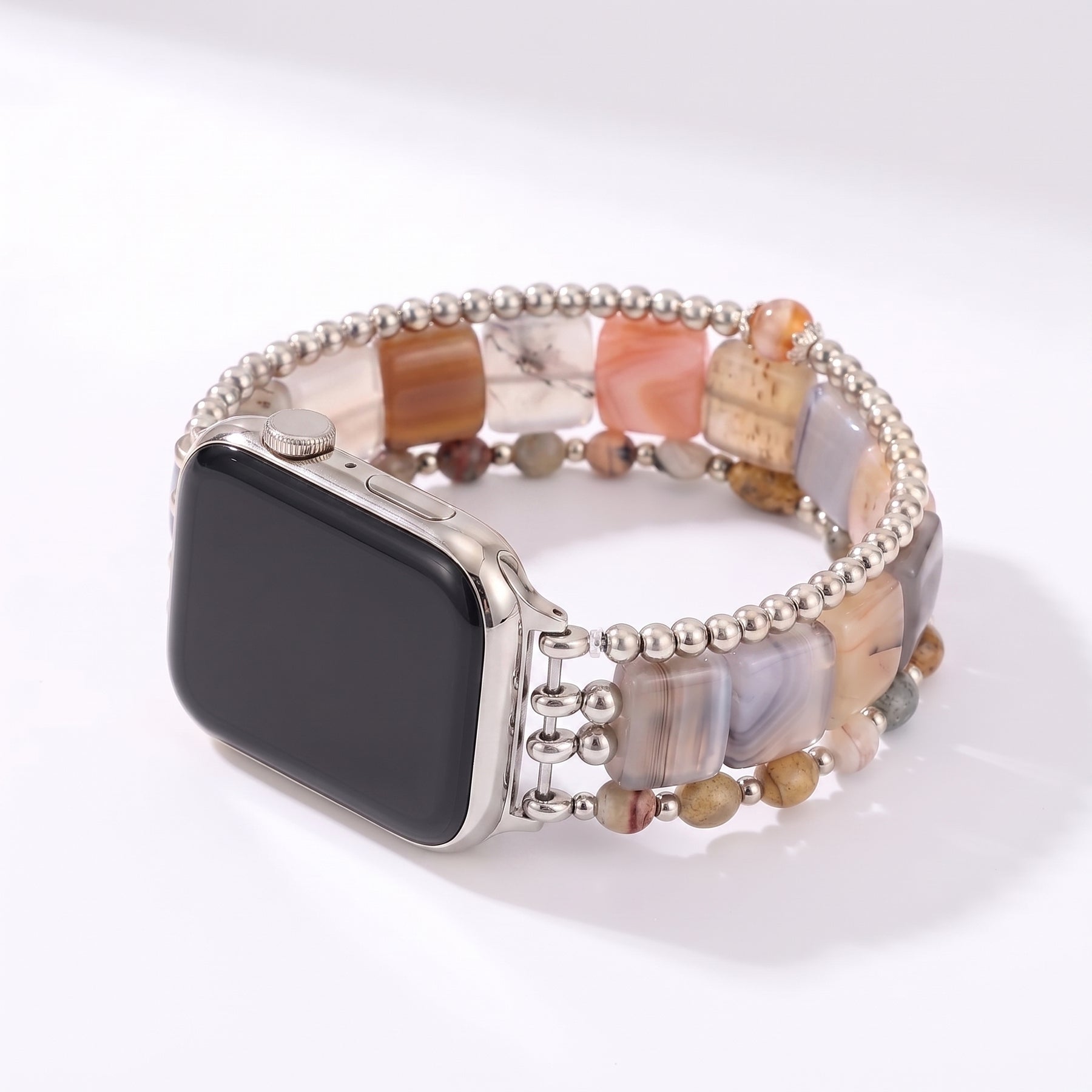 Bracelet extensible pour Apple Watch « Flamme du désert » en cornaline argentée