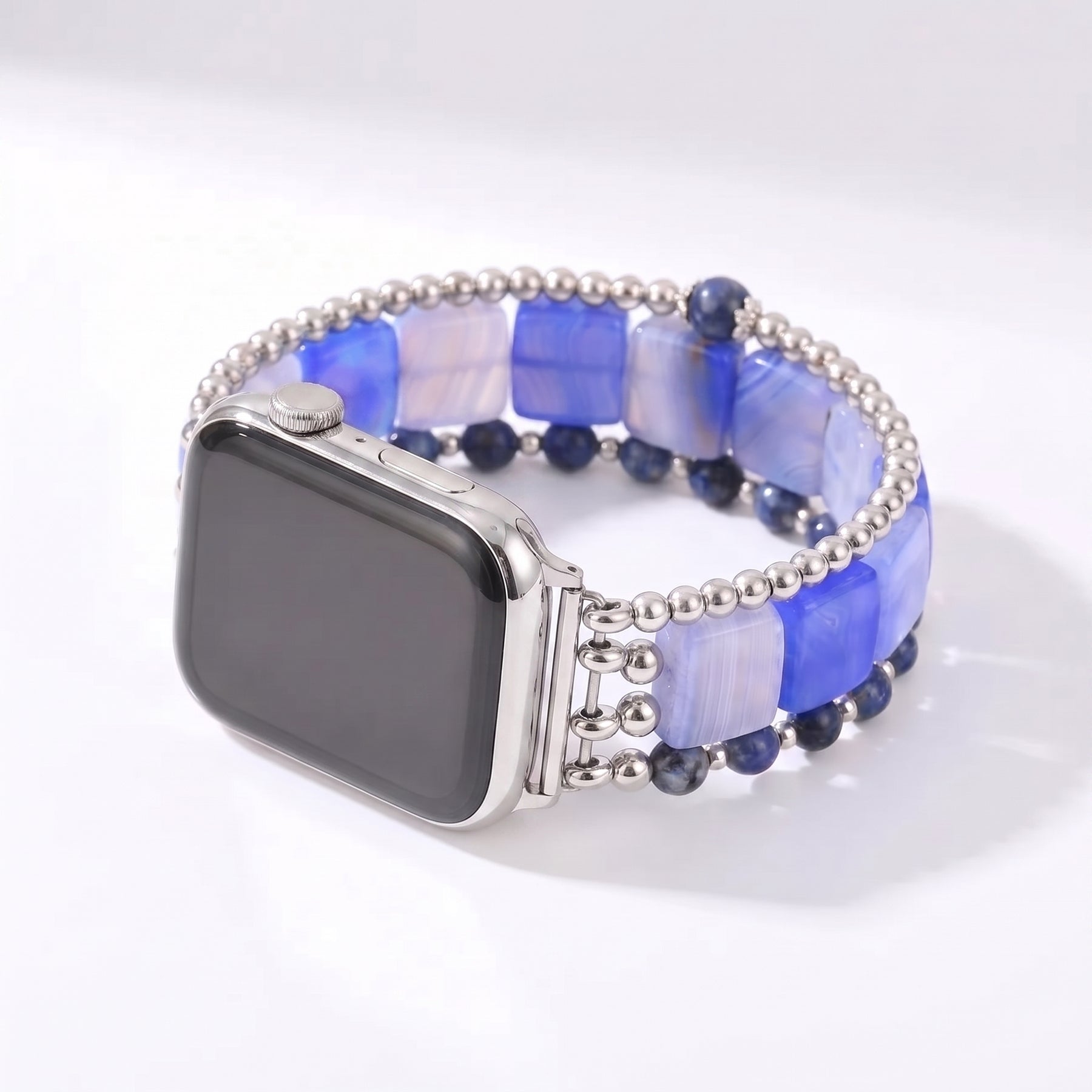 Bracelet extensible pour Apple Watch « Flamme du désert » en cornaline argentée