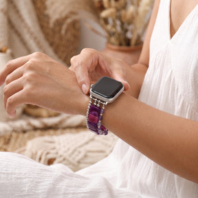 Bracelet extensible pour Apple Watch « Flamme du désert » en cornaline argentée
