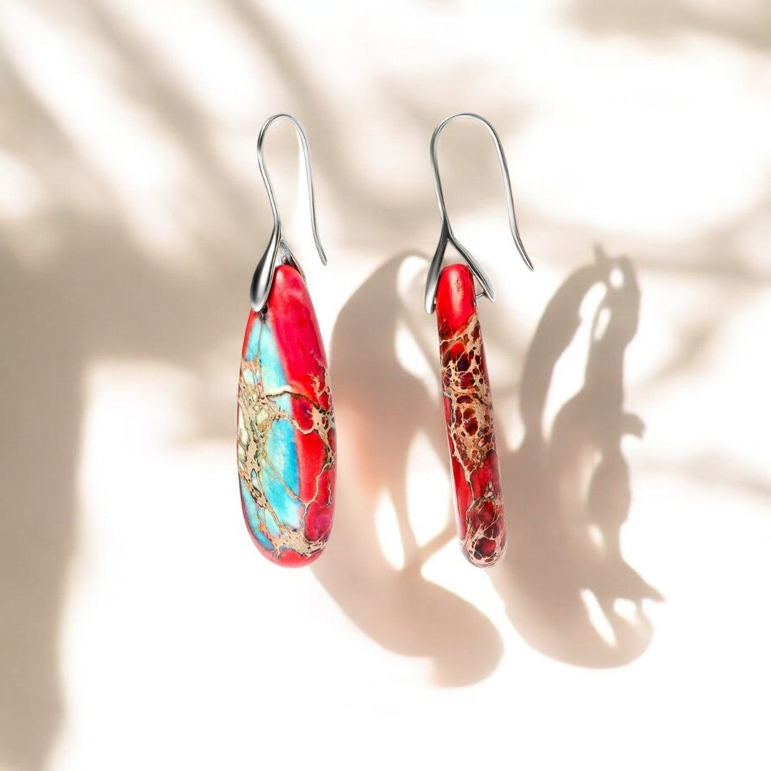 Boucles d'oreilles en forme de larme en jaspe impérial