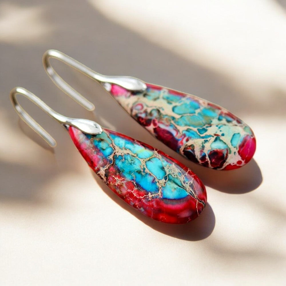 Boucles d'oreilles en forme de larme en jaspe impérial