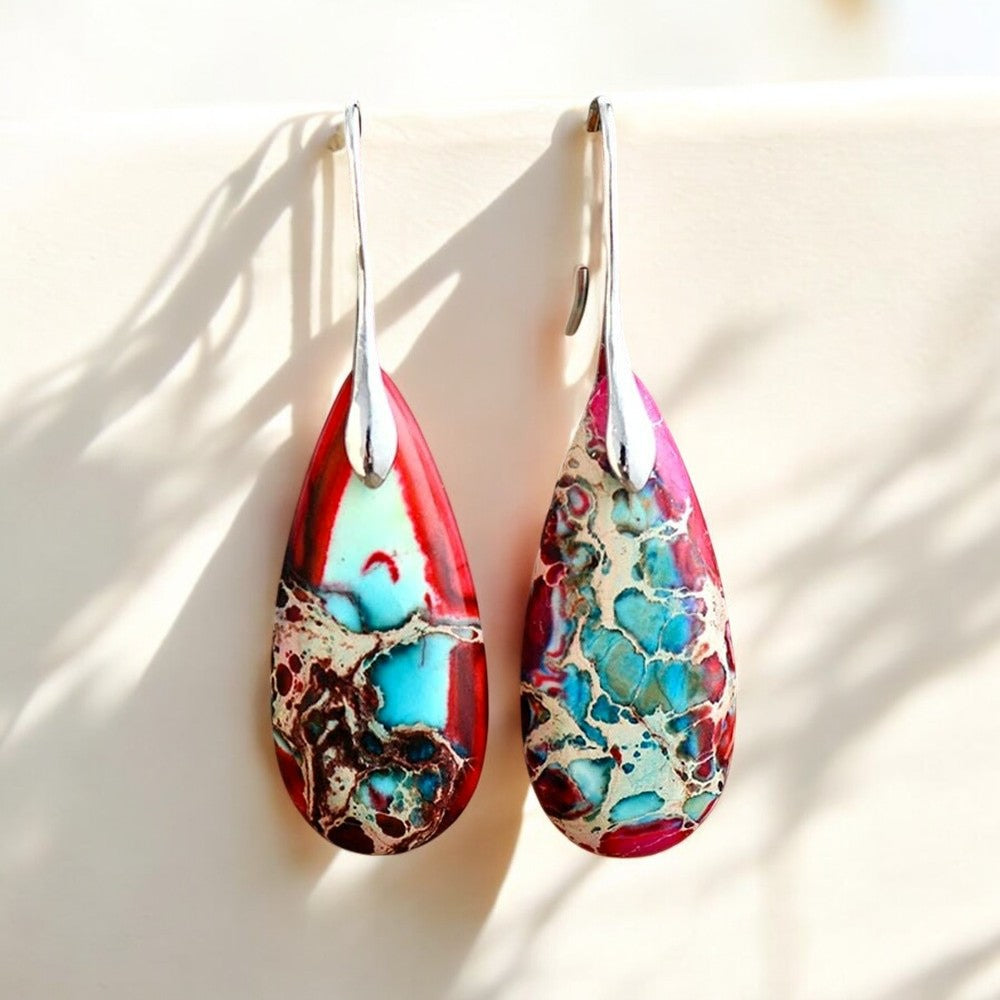 Boucles d'oreilles en forme de larme en jaspe impérial