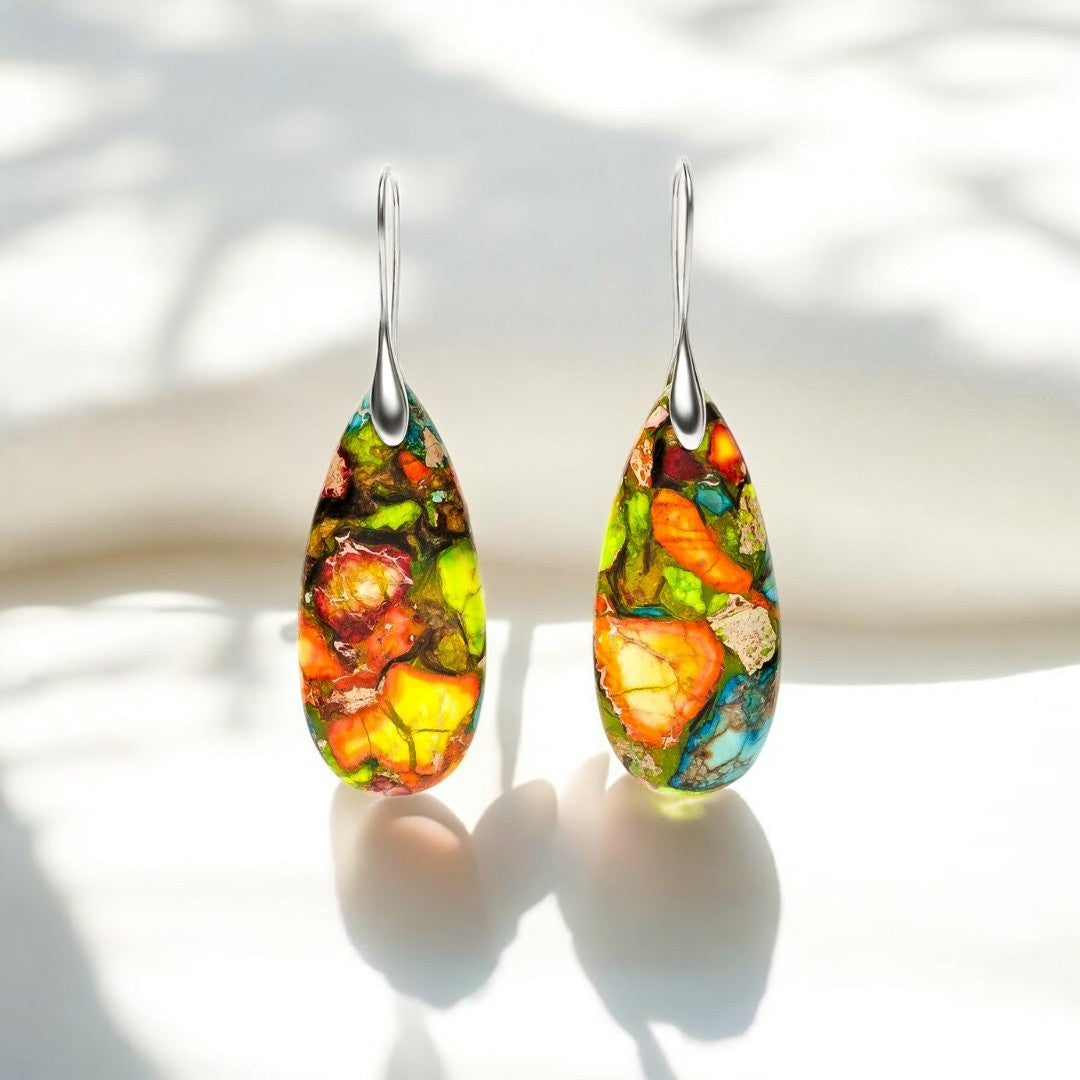 Boucles d'oreilles goutte de larme en jaspe intense