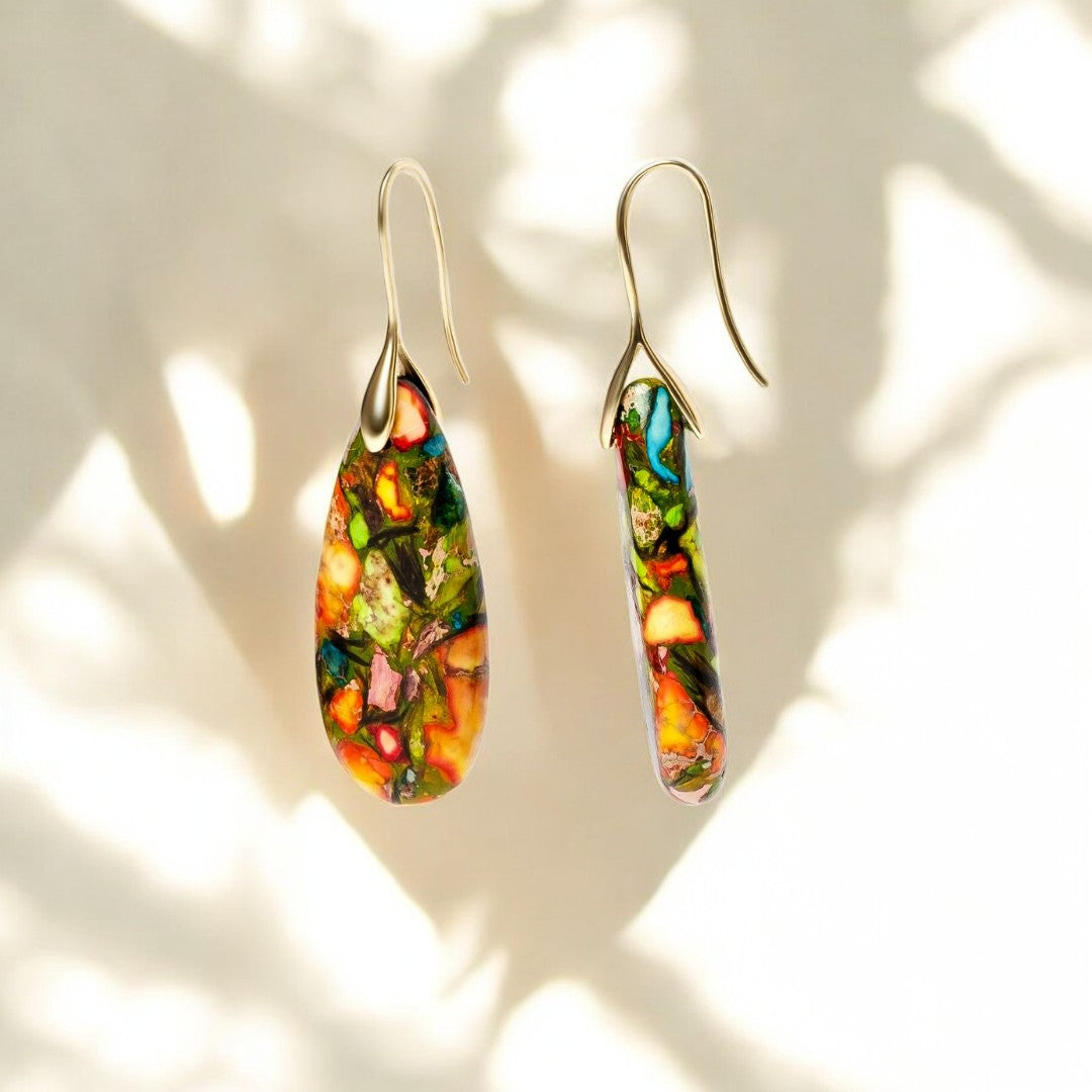 Boucles d'oreilles goutte de larme en jaspe intense