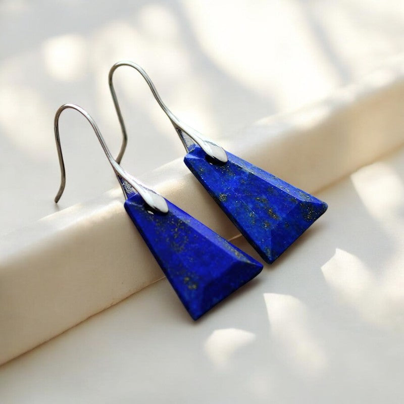 Boucles d'oreilles pendantes géométriques en lapis-lazuli