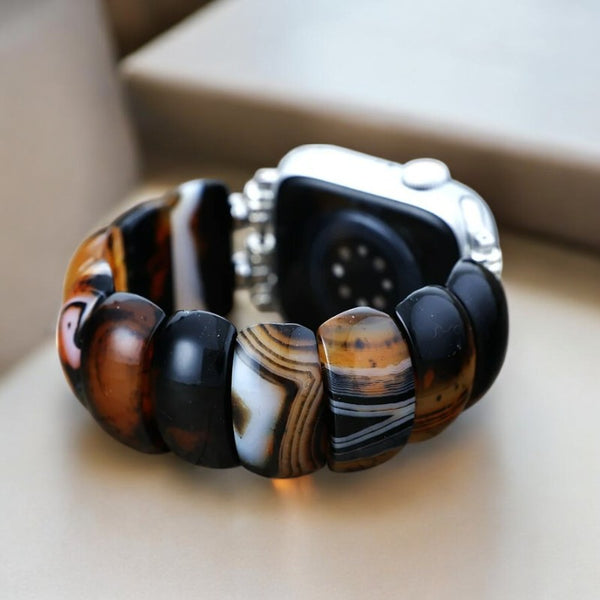 Bracelet avec pierre d'Onyx en 8mm et logo noir – Gemini Official