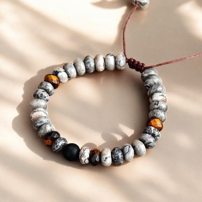 Bracelet pour homme en jaspe et œil de tigre