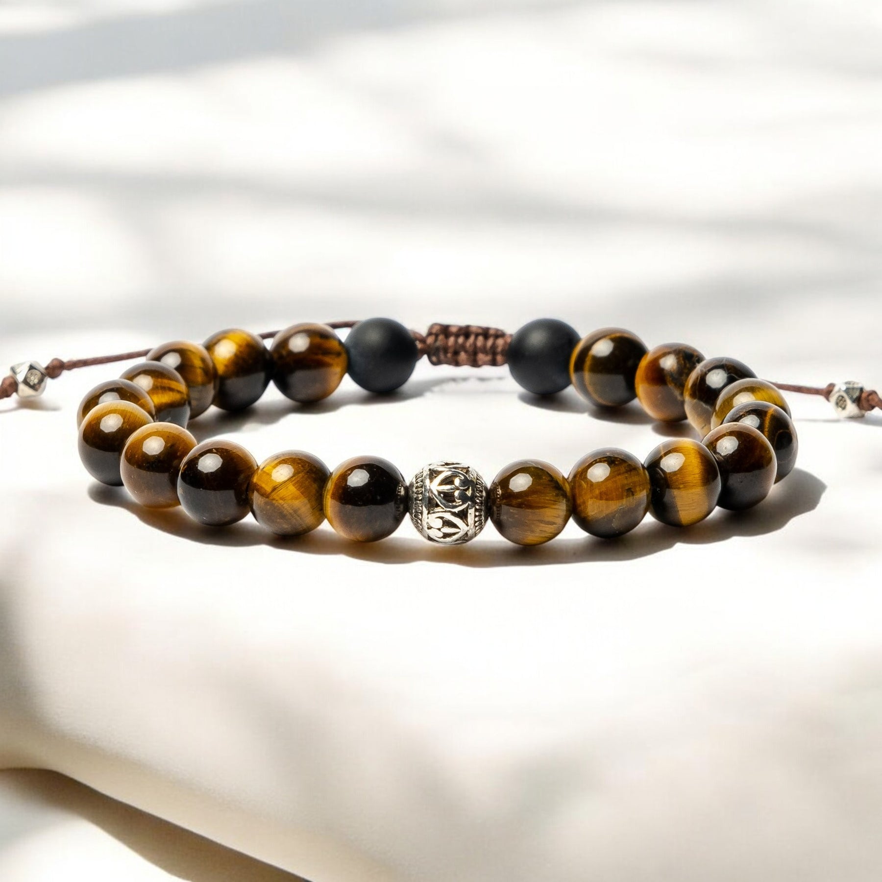 Bracelet tibétain pour homme en œil de tigre