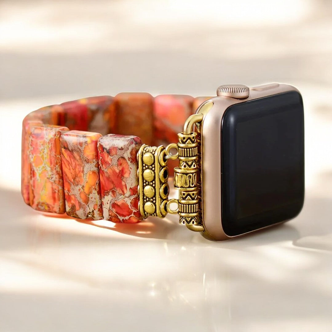 Bracelet Apple Watch extensible en jaspe tibétain citrouille