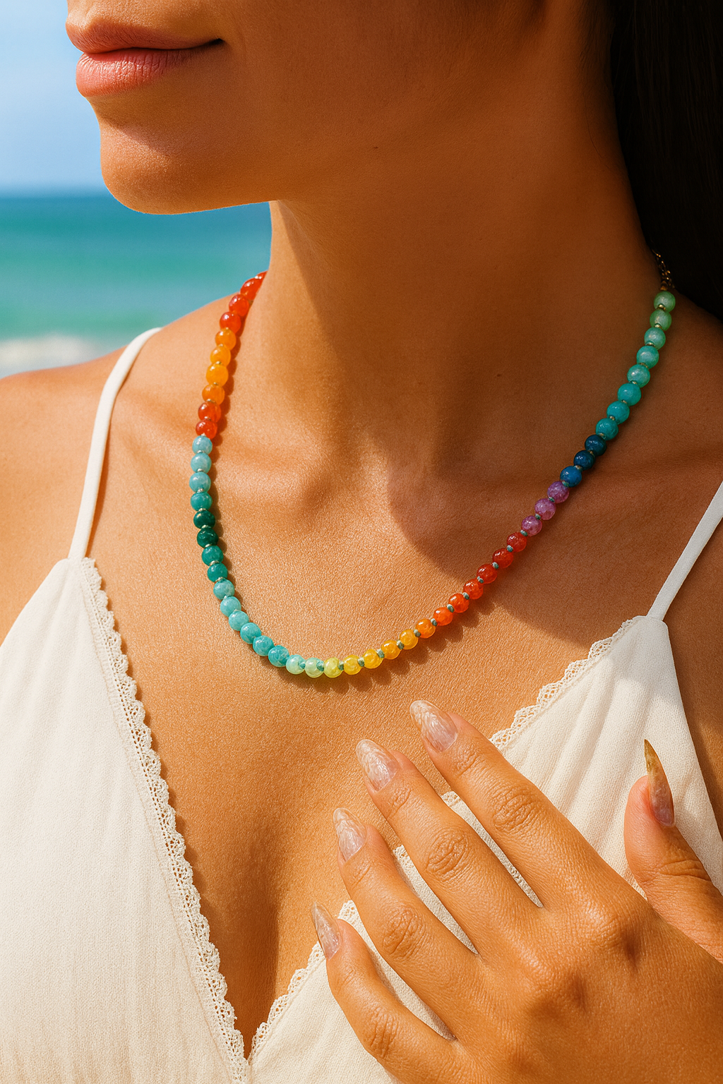 Collier en pierre lumineuse arc-en-ciel