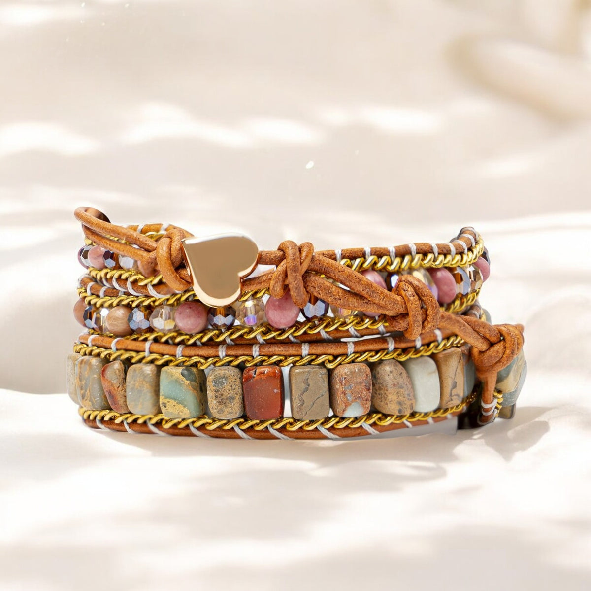 Bracelet enroulé de protection d'amour en rhodonite