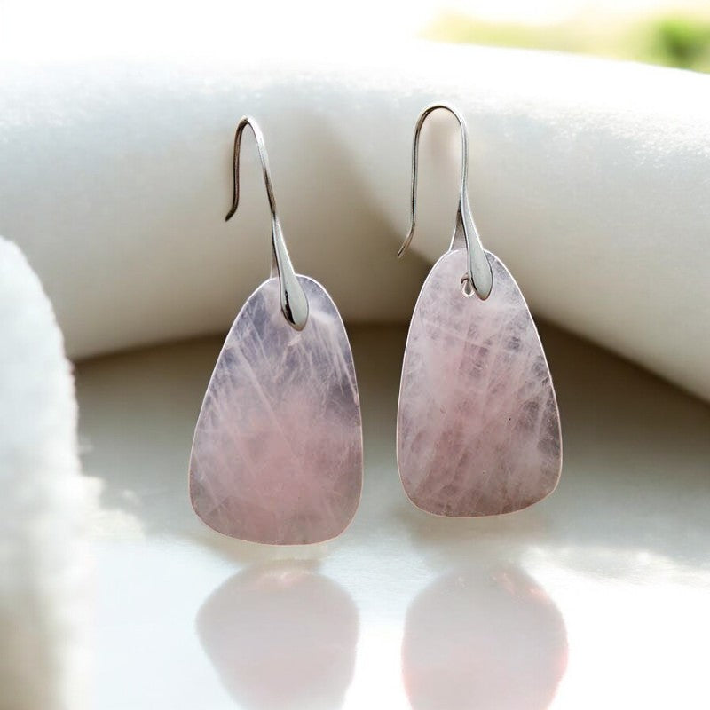 Boucles d'oreilles pendantes en quartz rose protection