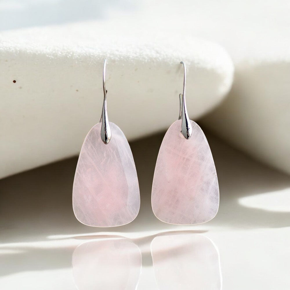 Boucles d'oreilles pendantes en quartz rose protection