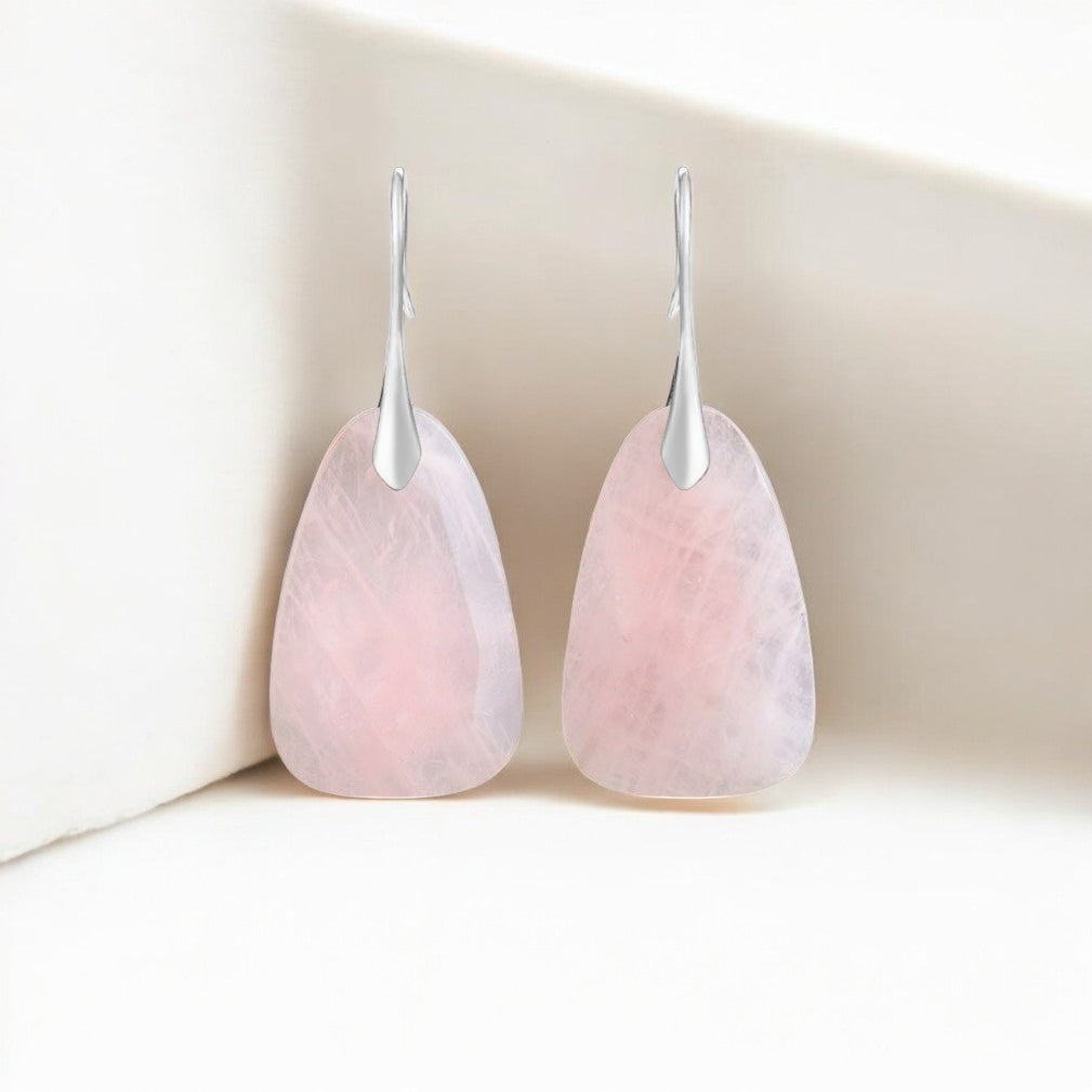 Boucles d'oreilles pendantes en quartz rose protection