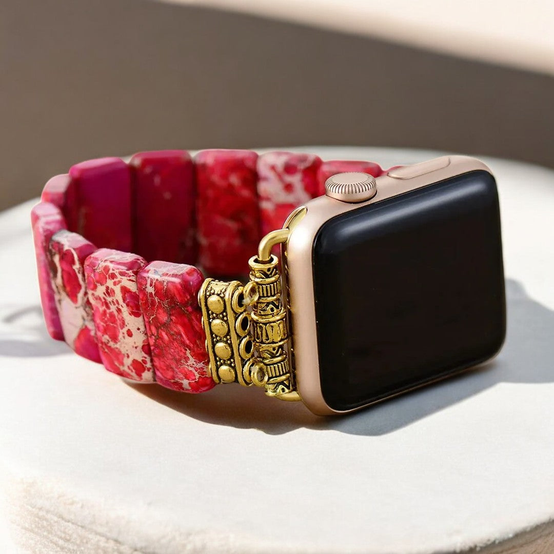 Bracelet extensible en jaspe tibétain écarlate pour Apple Watch