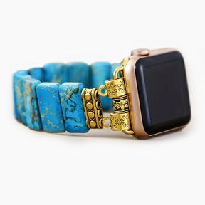 Bracelet Apple Watch extensible en jaspe tibétain turquoise