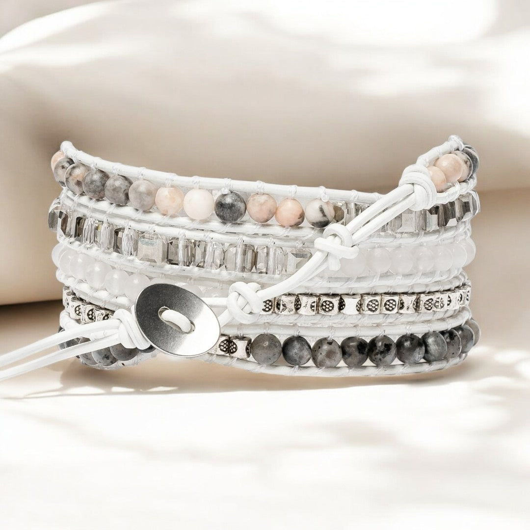 Bracelet enveloppant en labradorite blanche